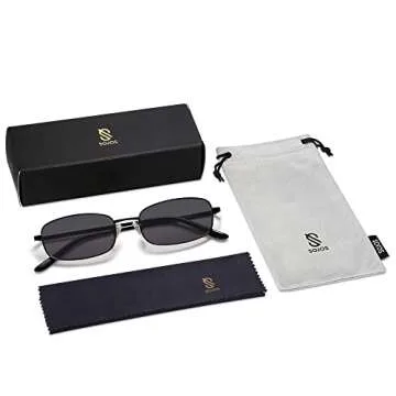 SOJOS Small Y2k Narrow Rectangle Sunglasses Womens Mens Retro 80s 90s Skinny Sunnies SJ1187, Black/Grey
