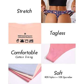 ROSYCORAL 10 Pack Seamless Thongs for Women Breathable Low Rise Panties Invisible Hipster Underwear Thong No Show (M)