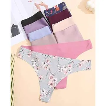 ROSYCORAL 10 Pack Seamless Thongs for Women Breathable Low Rise Panties Invisible Hipster Underwear Thong No Show (M)