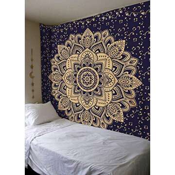 New Launched Blue Gold Passion Ombre Mandala Tapestry By Madhu International, Boho Mandala Tapestry,...