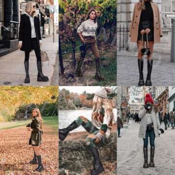 CELNEPHO Womens High Platform Mid Calf Wedges Chunky High Heel Round-Toe Side Zip Fanshion Combat Bo...