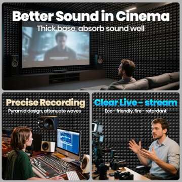 Focusound Acoustic Panels 24 Pack 2"x12"x12" with 120 PCS Double-Side Adhesive - Sound Proof Pyramid...