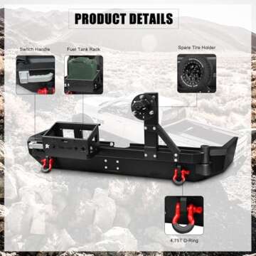 UTVJATV 4Runner Rear Bumper with Spare Tire Carrier, LED Lights & D-Rings