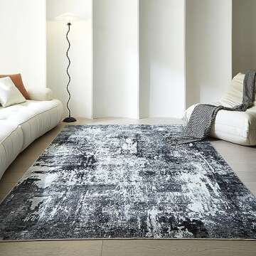 Rugcomf Area Rug 5x7 Washable Rug Boho Soft Abstract Pattern Non-Slip Faux Wool Vintage Rug for Livi...
