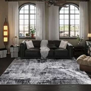 Rugcomf Area Rug 5x7 Washable Rug Boho Soft Abstract Pattern Non-Slip Faux Wool Vintage Rug for Living Room, Bedroom Rug, Farmhouse, Dining Room, Kids Playroom, Grey and Black