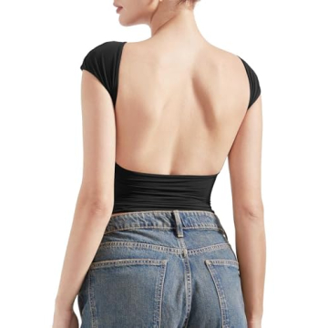 SUUKSESS Women Backless Sexy Going Out Crop Tops - Double Lined Y2K Basic Tee