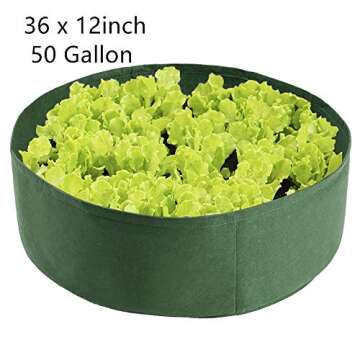 INFILM 2 Pack Plant Growing Bag, 50 Gallon Large Round Fabric Raised Garden Bed Seedling Nursery Grow Bags Planter Pot Container for Plants Vegetables Flowers, Green
