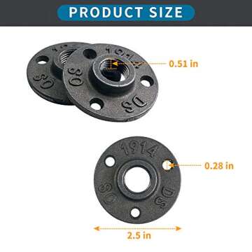 10Pcs 1/2-INCH Floor Flange Industrial Steel Malleable Cast Iron Pipe Fittings Retro Decor Furniture...