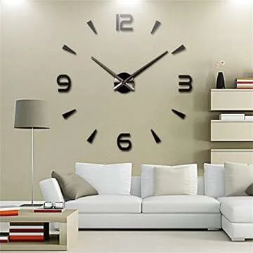 FASHION in THE CITY 3D DIY Wall Clock Creative Design Mirror Surface Wall Decorative Sticker Watches (Black)