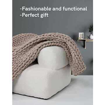 YnM Chenille Weighted Blanket, Handmade Chunky Knitted Design, Soft and Cozy, Temperature Regulating and Breathable, Machine Washable Throw for Sleep or Home Decor (Beige, 50x60 Inch, 10lbs)