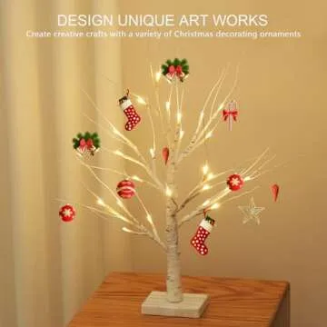 YEAHOME 2FT/24” Birch Tree Light with 24LT Warm White LEDs Battery Powered Timer for Christmas Decorations Indoor, Money Trees for Winter Wedding Desk Table Top Mantel Home Easter Decor