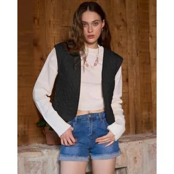 Locachy Women's Embroidered Floral Quilted Cardigan Vest Lightweight Open Front Sleeveless Padded Gilet Black M