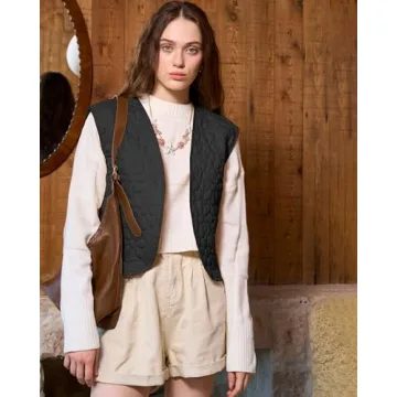 Locachy Women's Embroidered Floral Quilted Cardigan Vest Lightweight Open Front Sleeveless Padded Gilet Black M