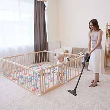 Wooden Baby Gate & Baby Playpen Play Yards for Babies and Toddlers, Large Baby Fence with Locking Ga...
