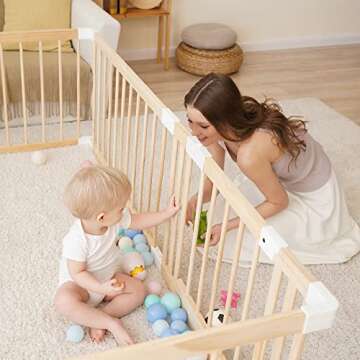 Wooden Baby Gate & Baby Playpen Play Yards for Babies and Toddlers, Large Baby Fence with Locking Gate Activity Center, Toddler Fence Play Area Indoor(63 * 47 * 24inch)