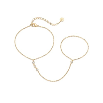 Elegant PAVOI 14K Gold Plated Dainty Hand Chain Bracelet