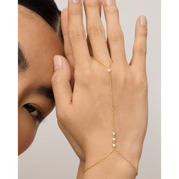 Elegant PAVOI 14K Gold Plated Dainty Hand Chain Bracelet