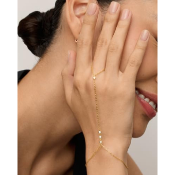 Elegant PAVOI 14K Gold Plated Dainty Hand Chain Bracelet
