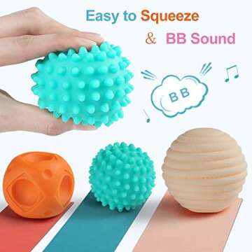 TuiVeSafu Baby Textured Sensory Ball Set Soft Squeeze Massage Balls with Bright Color and Multi Shap...