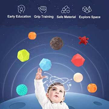 TuiVeSafu Baby Textured Sensory Ball Set Soft Squeeze Massage Balls with Bright Color and Multi Shape,Learning Early Educational Toys for 6+ Months Toddlers Boys and Girls(8PCS)