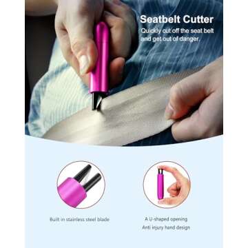 ZEN HON Car Window Breaker,Safety Hammer and Seatbelt Cutter 2 in 1,Metal Shell,High-Pressure Spring Striker,Anti Injury Hand Cutting Knife,Emergency Escape Glass Breaker Tool for Driving(Pink+Gray)