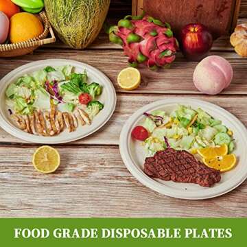 ECOLipak 100% Compostable 10 Inch Paper Plates, 125 Pack Heavy Duty Disposable Biodegradable Eco-friendly Sugarcane Bagasse Plates for Dinner Party