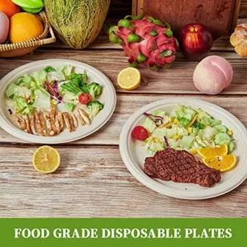 ECOLipak 100% Compostable 10 Inch Paper Plates, 125 Pack Heavy Duty Disposable Biodegradable Eco-friendly Sugarcane Bagasse Plates for Dinner Party