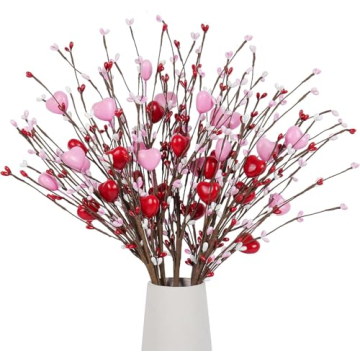 Valentines Day Decorations 4 Pcs Artificial Valentines Day Flowers Valentines Day Berry Picks with R...