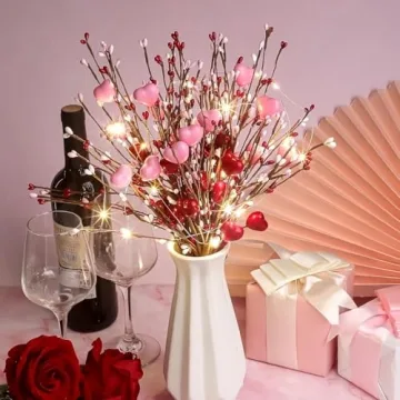 Valentines Day Decorations 4 Pcs Artificial Valentines Day Flowers Valentines Day Berry Picks with Red and Pink Heart Shaped for Valentine's Day Anniversary Wedding Ornaments