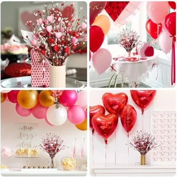 Valentines Day Decorations 4 Pcs Artificial Valentines Day Flowers Valentines Day Berry Picks with Red and Pink Heart Shaped for Valentine's Day Anniversary Wedding Ornaments