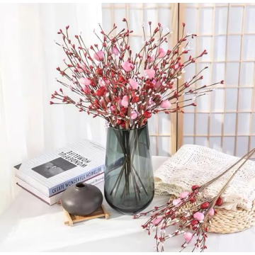 Valentines Day Decorations 4 Pcs Artificial Valentines Day Flowers Valentines Day Berry Picks with Red and Pink Heart Shaped for Valentine's Day Anniversary Wedding Ornaments