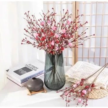 Valentines Day Decorations 4 Pcs Artificial Valentines Day Flowers Valentines Day Berry Picks with Red and Pink Heart Shaped for Valentine's Day Anniversary Wedding Ornaments