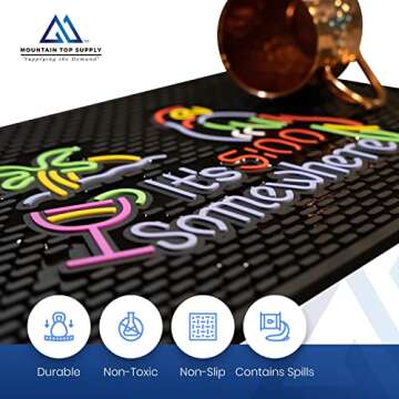 Ultra High Quality Bar Mat - "It's 5:00 Somewhere" 12 x 18 Inch Rubber Bar Mat; Entertaining and Vibrant Bar Mat for Home Bar; Durable Bar Mats for Countertop; Drying Mat for Kitchen Counter