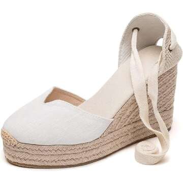 U-lite Womens Espadrille Wedge Sandals Closed Toe Platform Lace Up Ankle Strap Slingback Summer Dres...