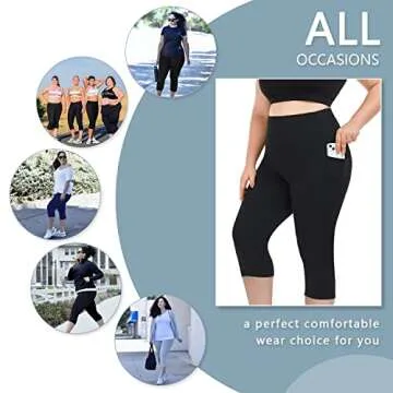 MOREFEEL Plus Size Capri Yoga Pants for Women with Pockets-Stretchy X-4XL Tummy Control High Waist Workout Black Leggings