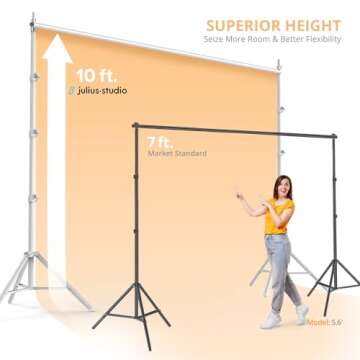Julius Studio [White Body] 10 x 10 ft. (W x H) New Gen. White Metal Backdrop Stands, Background Supp...