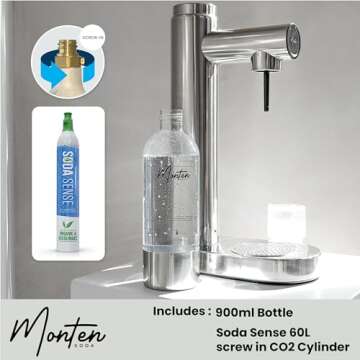 MonTen Soda Maker - Stainless Steel Sparkling Water Machine with CO2 Cylinder & Bottle