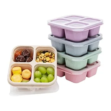rngwaper 5 Pack Bento Lunch Box，4 Compartment Snack Containers，Divided Bento Snack Box，Meal Pr...