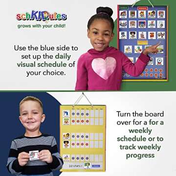 SchKIDules Magnetic Visual Schedule & Progress Chart for School, w/123 Magnets & a 2-Sided 18” Folding Board for Daily Schedules, Positive Behavioral Supports, Special Ed, Preschool, ADHD & Autism