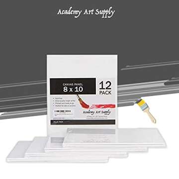 Academy Art Supply Canvases Panels 8 x 10 inch - 100% Cotton Artist Blank Canvas Board for Painting, Pre-gessoed, Primed, Acid-Free Blank Canvas, Perfect for Acrylic and Oil Painting, Pack of 12