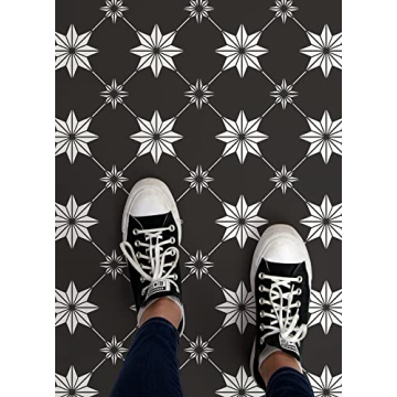 FloorPops Rigel Peel & Stick Floor Tiles Black White Modern