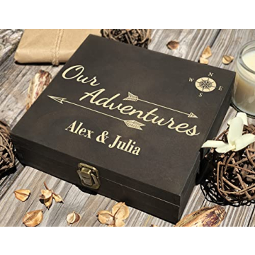 Our Adventures Box, 8.5 in x 8 in x 2.5 in, Wooden Box, Keepsake Box, Memory Box, Gift box, 5th Anniversary Gift, Unique Gift Ideas, Travel, Wooden Anniversary Gift (Custom Engraving)