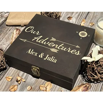 Our Adventures Box, 8.5 in x 8 in x 2.5 in, Wooden Box, Keepsake Box, Memory Box, Gift box, 5th Anniversary Gift, Unique Gift Ideas, Travel, Wooden Anniversary Gift (Custom Engraving)
