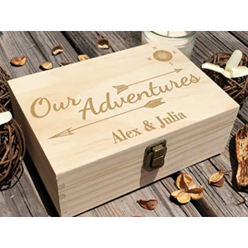 Our Adventures Box, 8.5 in x 8 in x 2.5 in, Wooden Box, Keepsake Box, Memory Box, Gift box, 5th Anniversary Gift, Unique Gift Ideas, Travel, Wooden Anniversary Gift (Custom Engraving)