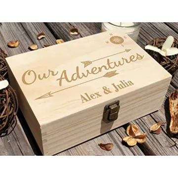 Our Adventures Box, 8.5 in x 8 in x 2.5 in, Wooden Box, Keepsake Box, Memory Box, Gift box, 5th Anniversary Gift, Unique Gift Ideas, Travel, Wooden Anniversary Gift (Custom Engraving)