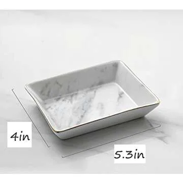 SOCOSY Marble Ceramic Ring Dish Jewelry Dish Ring Holder Jewelry Tray Organizer with Golden Edged Home Decor Wedding Gift (Marble, Medium)