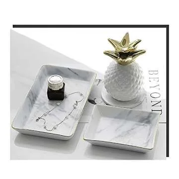 SOCOSY Marble Ceramic Ring Dish Jewelry Dish Ring Holder Jewelry Tray Organizer with Golden Edged Home Decor Wedding Gift (Marble, Medium)