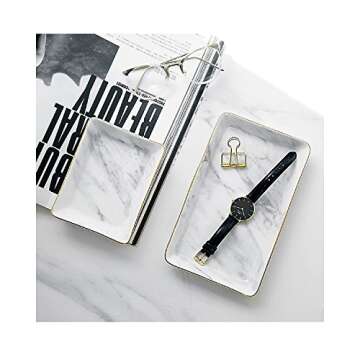 SOCOSY Marble Ceramic Ring Dish Jewelry Dish Ring Holder Jewelry Tray Organizer with Golden Edged Home Decor Wedding Gift (Marble, Medium)