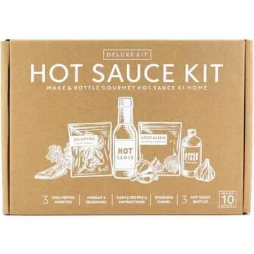 Unique Gift for Men, Deluxe Hot Sauce Making Kit, 3 Varieties of Chili Peppers, Gourmet Spice Blend, 3 Bottles, 16 Fun Labels, Make your own sauce, Nice Gift For Dad, Brother, Uncle, Guys. (Deluxe Kit)