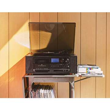 Crosley CR7010A-BK Ridgemont 3-Speed Turntable with Bluetooth, AM/FM Radio, CD Player, Cassette Deck...